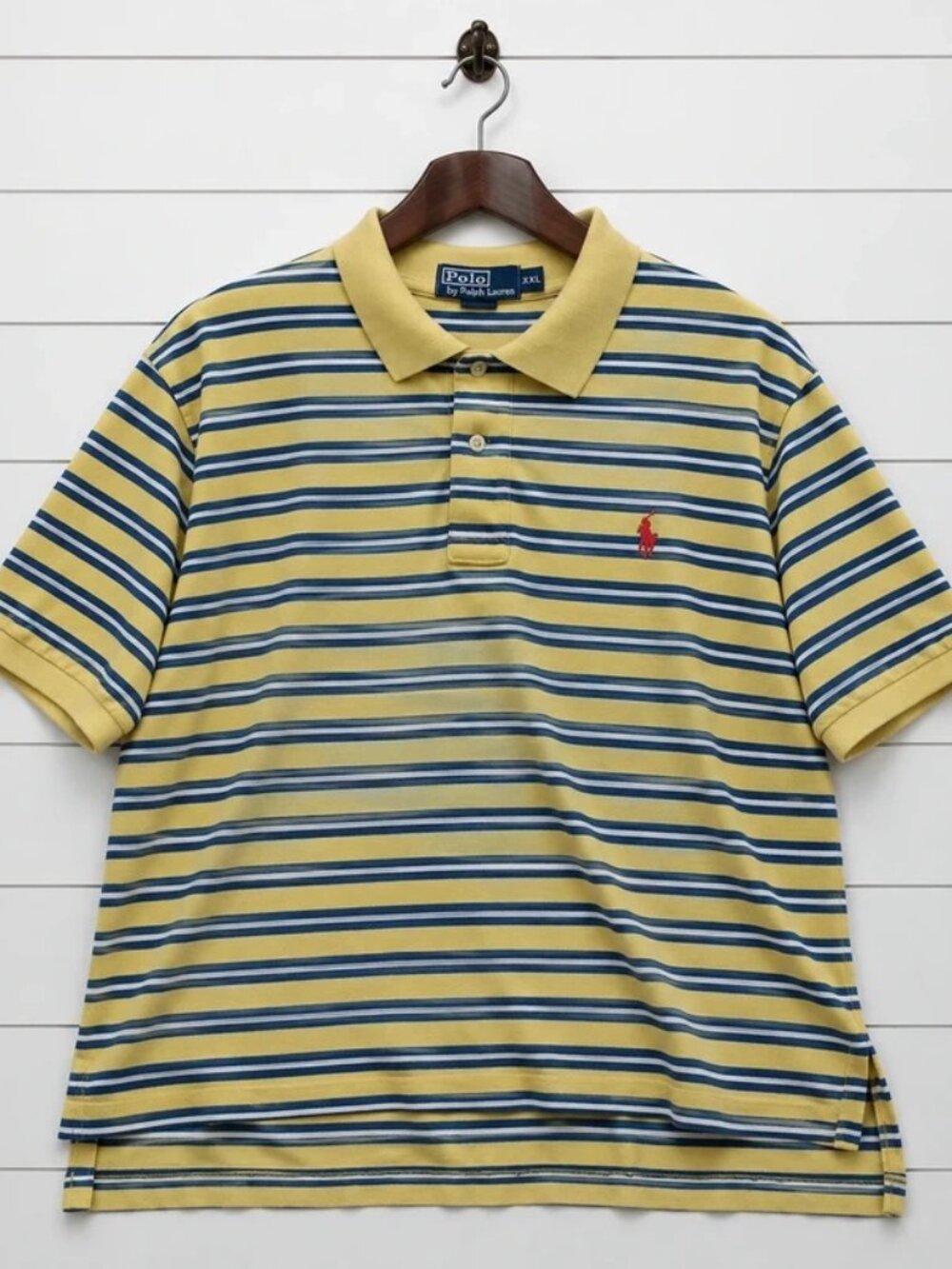 Vintage Polo by Ralph Lauren Polo Shirt Men's XXL Yellow Blue Striped Pony Cotto